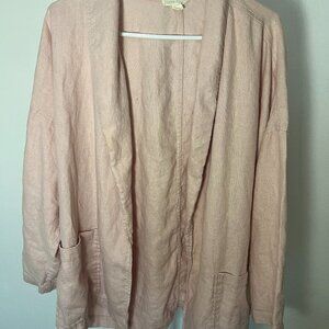 Eileen Fisher Linen Open Front Cardigan Jacket Blush Pink Women’s Size L